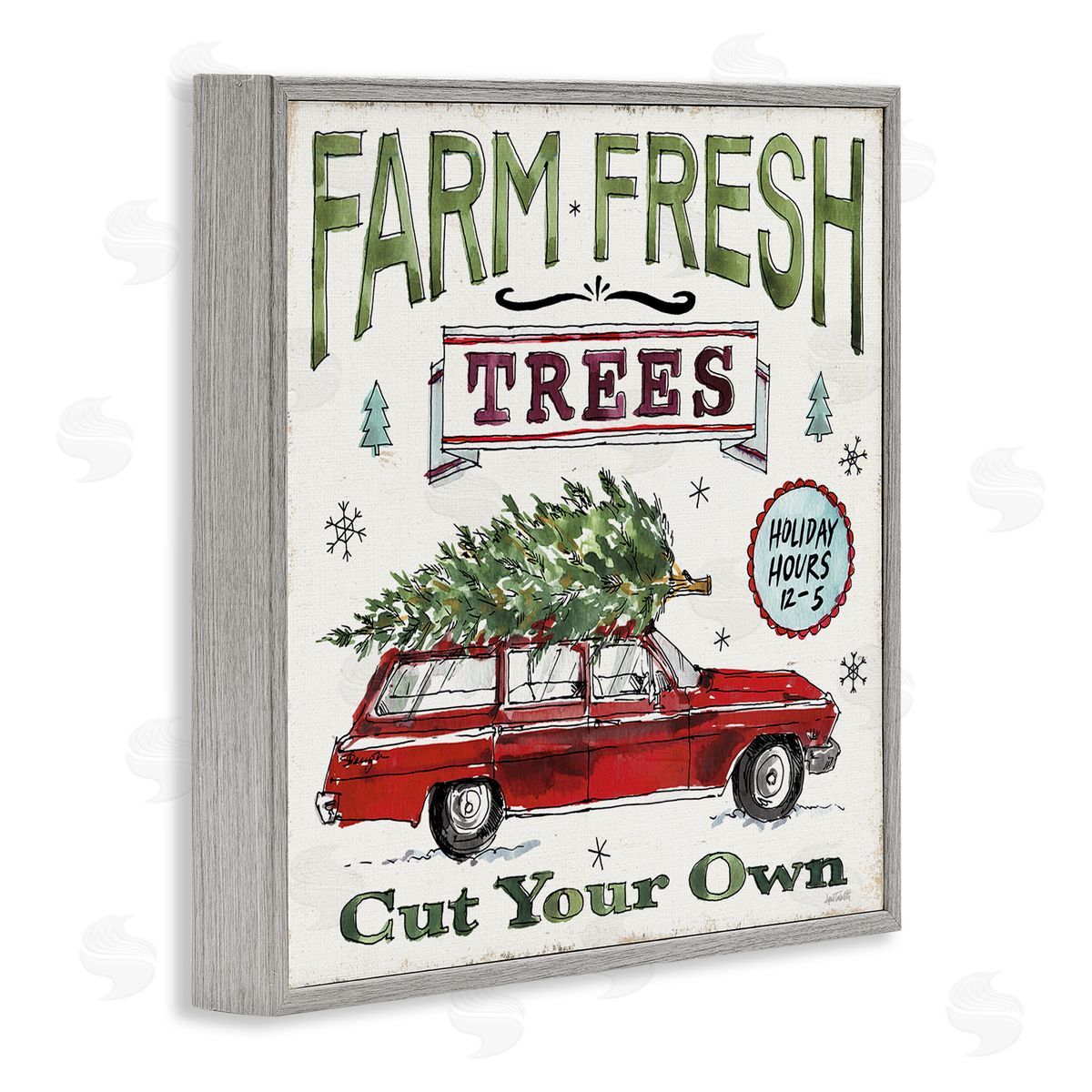 Anne Tavoletti Farm Fresh Trees Vintage Christmas Advertisement Station Wagon Gray Framed Glicee Wall Art Print