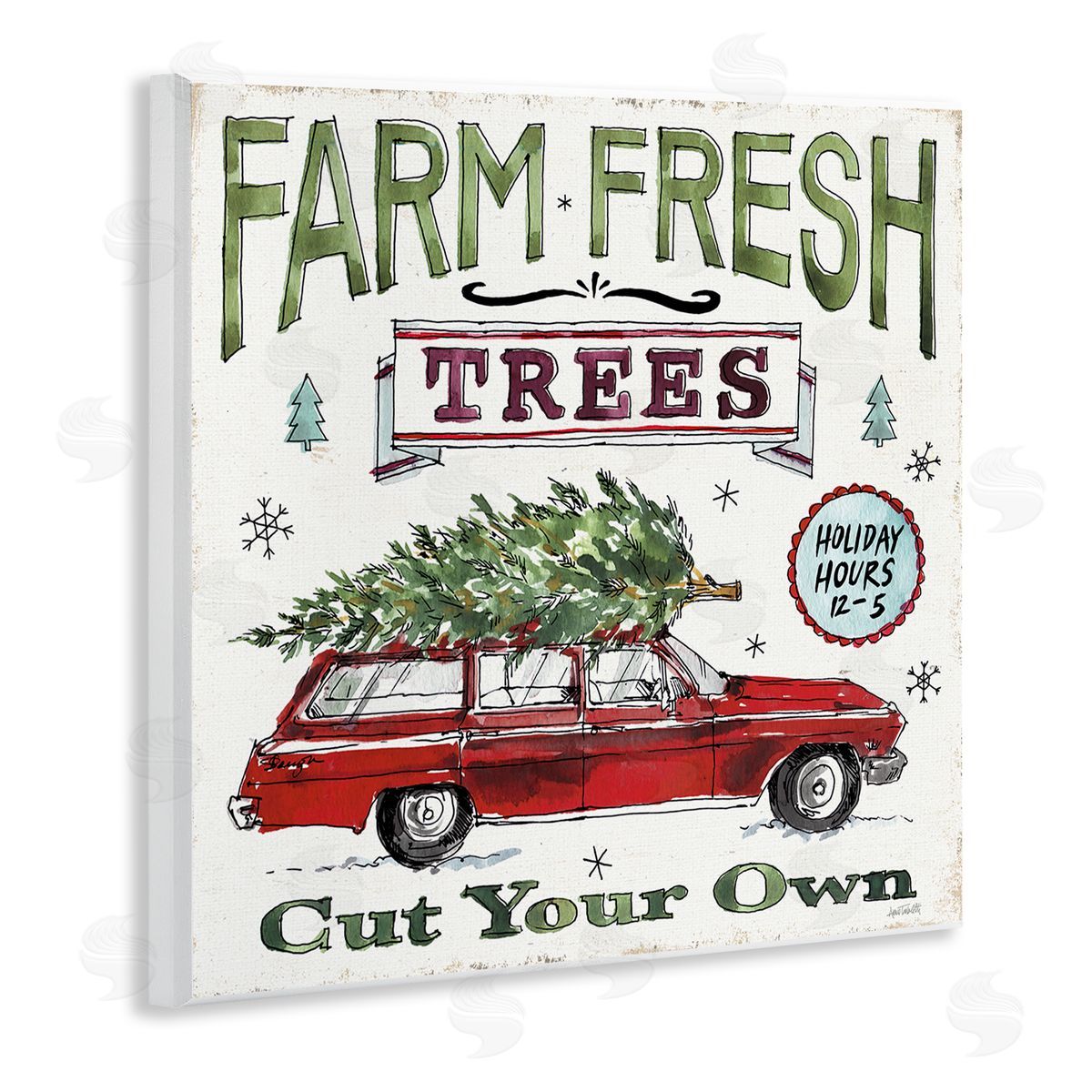 Anne Tavoletti Farm Fresh Trees Vintage Christmas Advertisement Station Wagon Wooden Wall Plaque Art Print