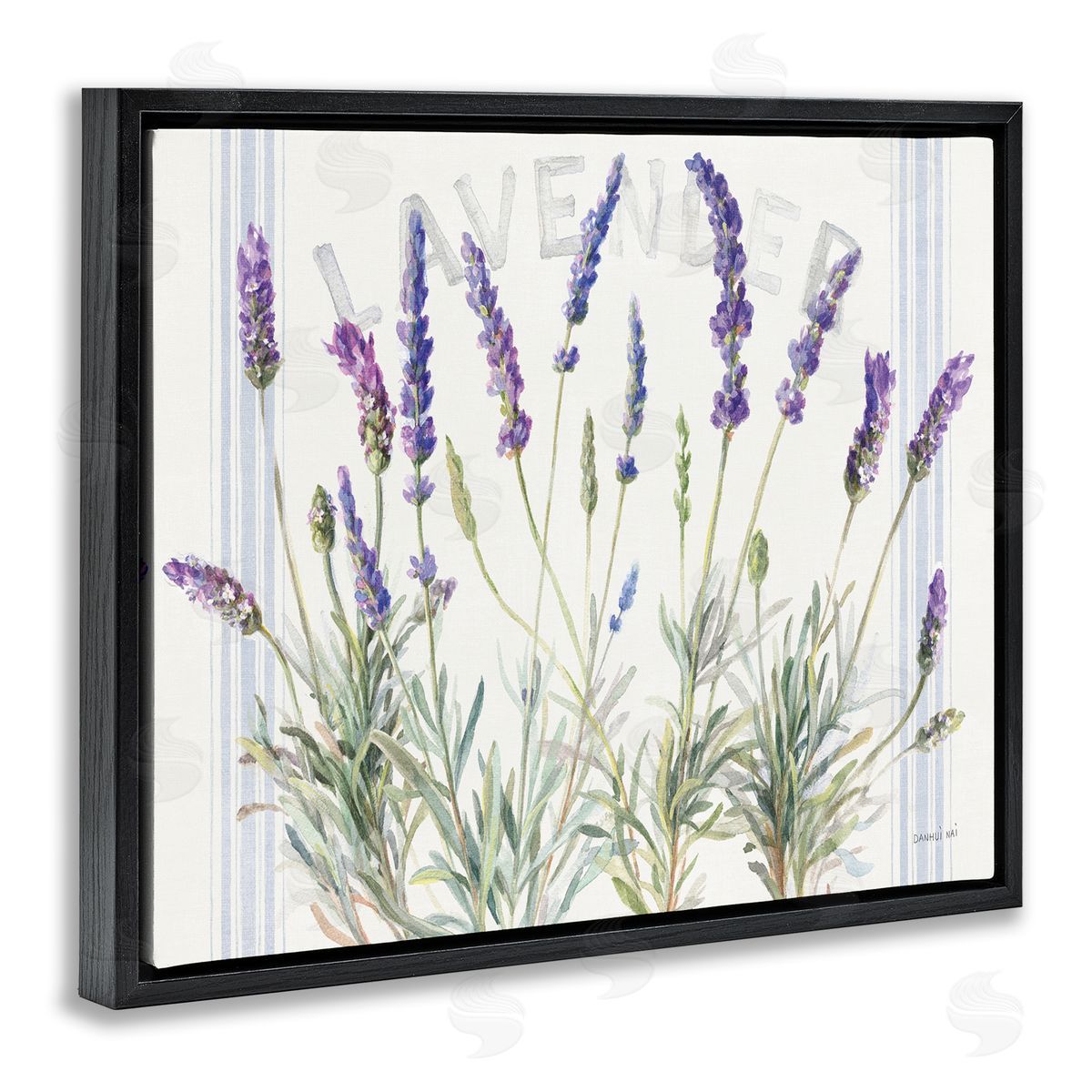 Lavender Floral Cluster Black Floating Frame Canvas Wall Art, Home Decor by Danhui Nai