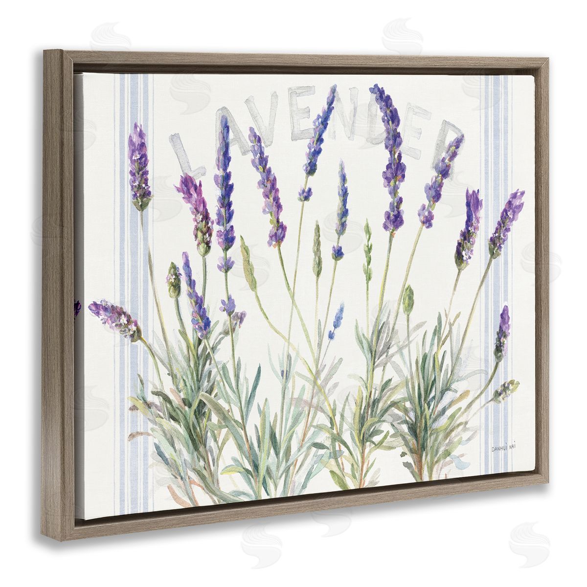 Lavender Floral Cluster Brown Floating Frame Canvas Wall Art, Home Decor by Danhui Nai