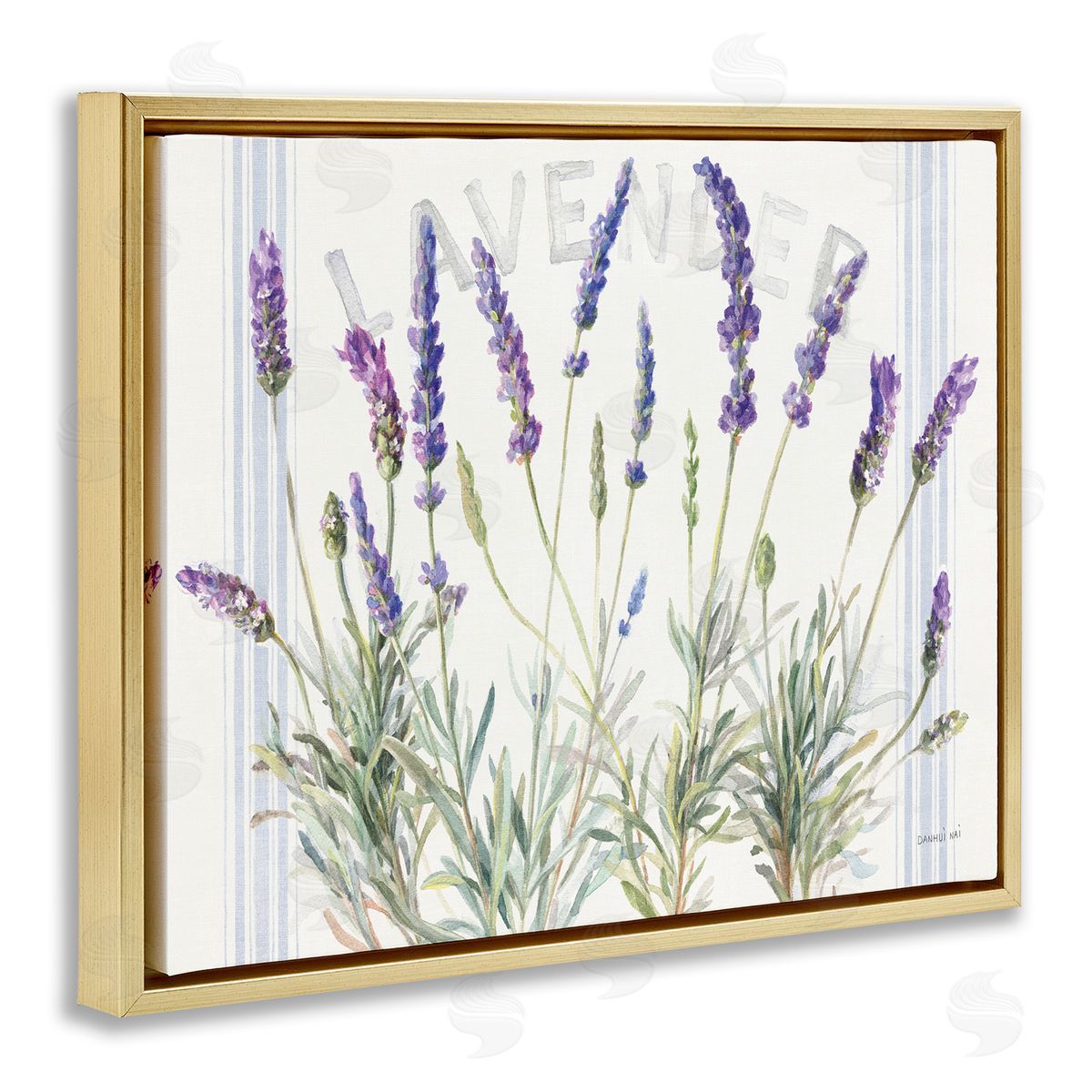 Lavender Floral Cluster Gold Floating Frame Canvas Wall Art, Home Decor by Danhui Nai