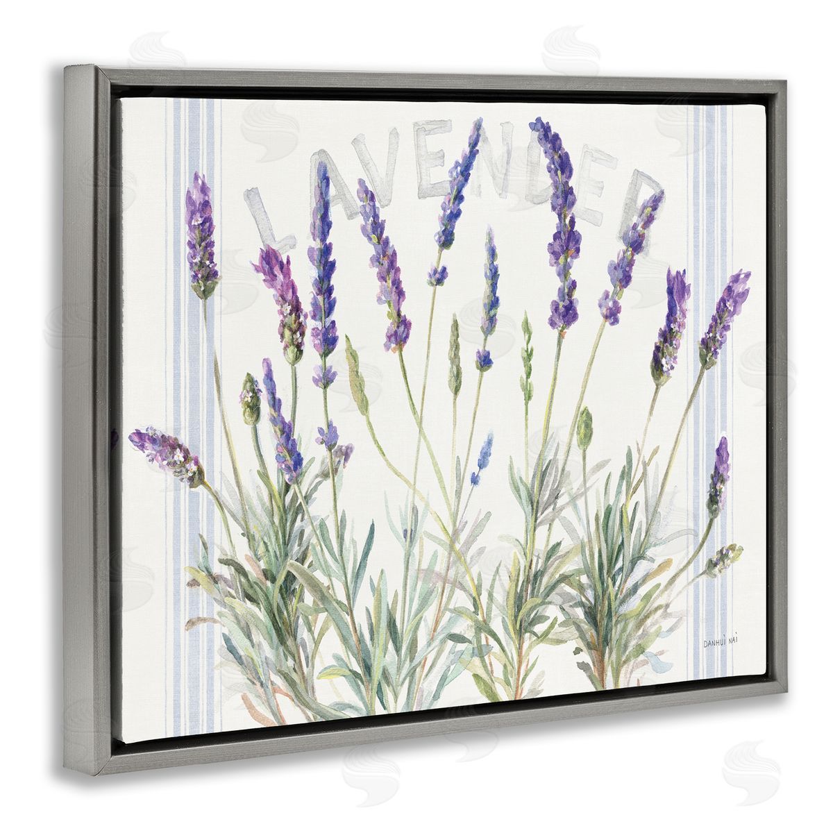 Lavender Floral Cluster Grey Floating Frame Canvas Wall Art, Home Decor by Danhui Nai
