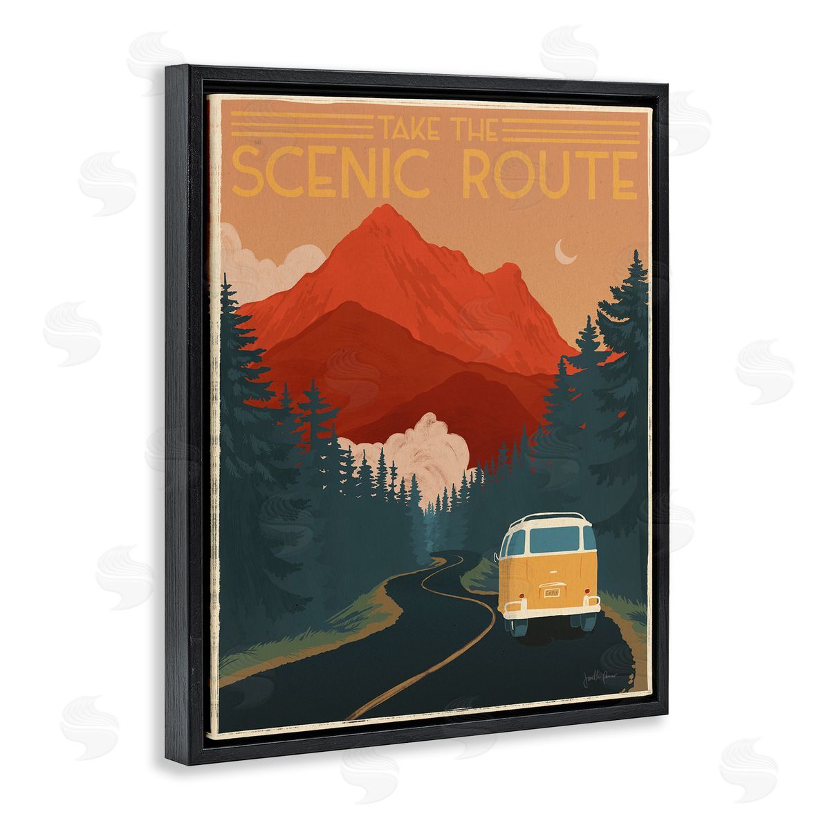 Take the Scenic Route Black Floating Frame Canvas Wall Art, Home Decor by Janelle Penner