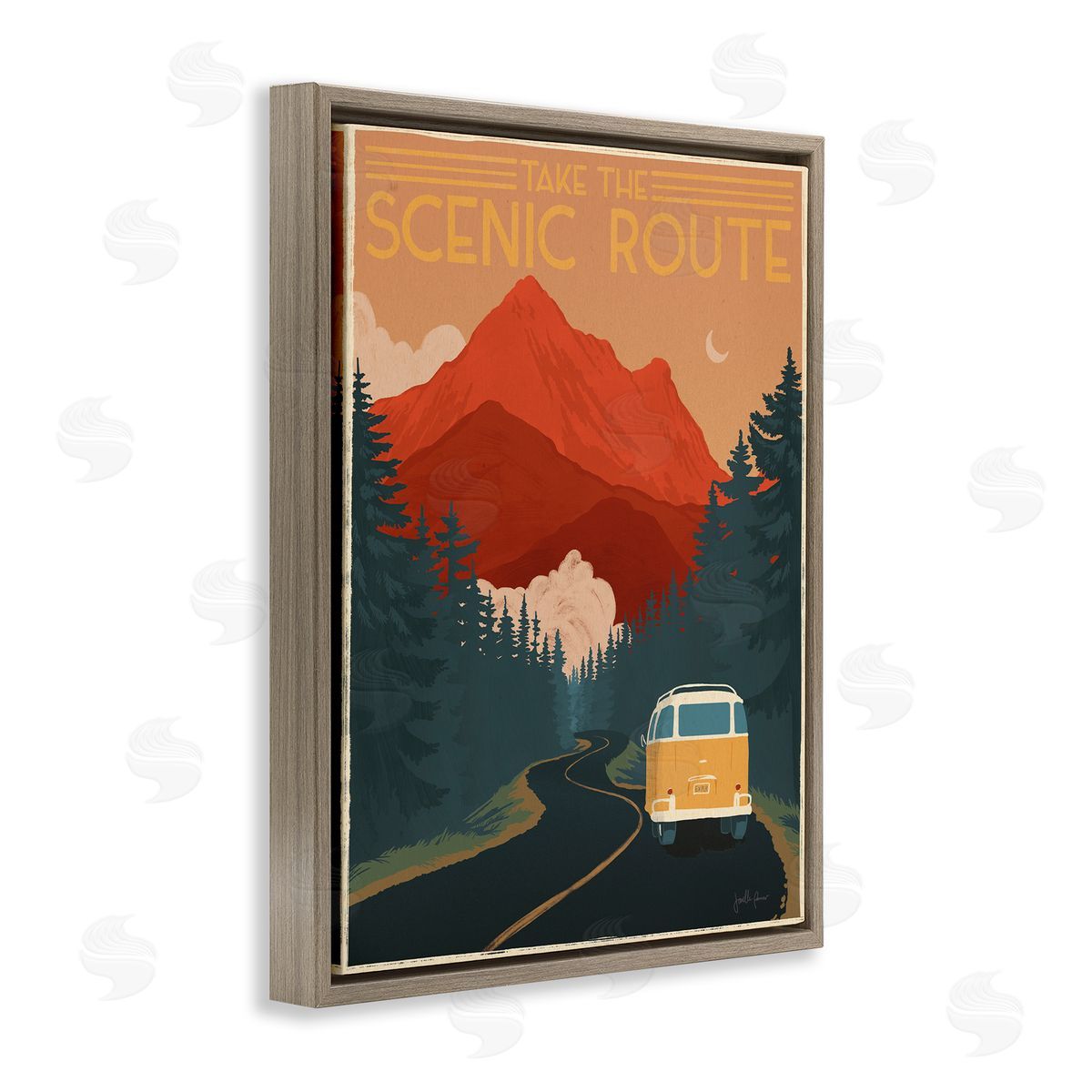 Take the Scenic Route Brown Floating Frame Canvas Wall Art, Home Decor by Janelle Penner