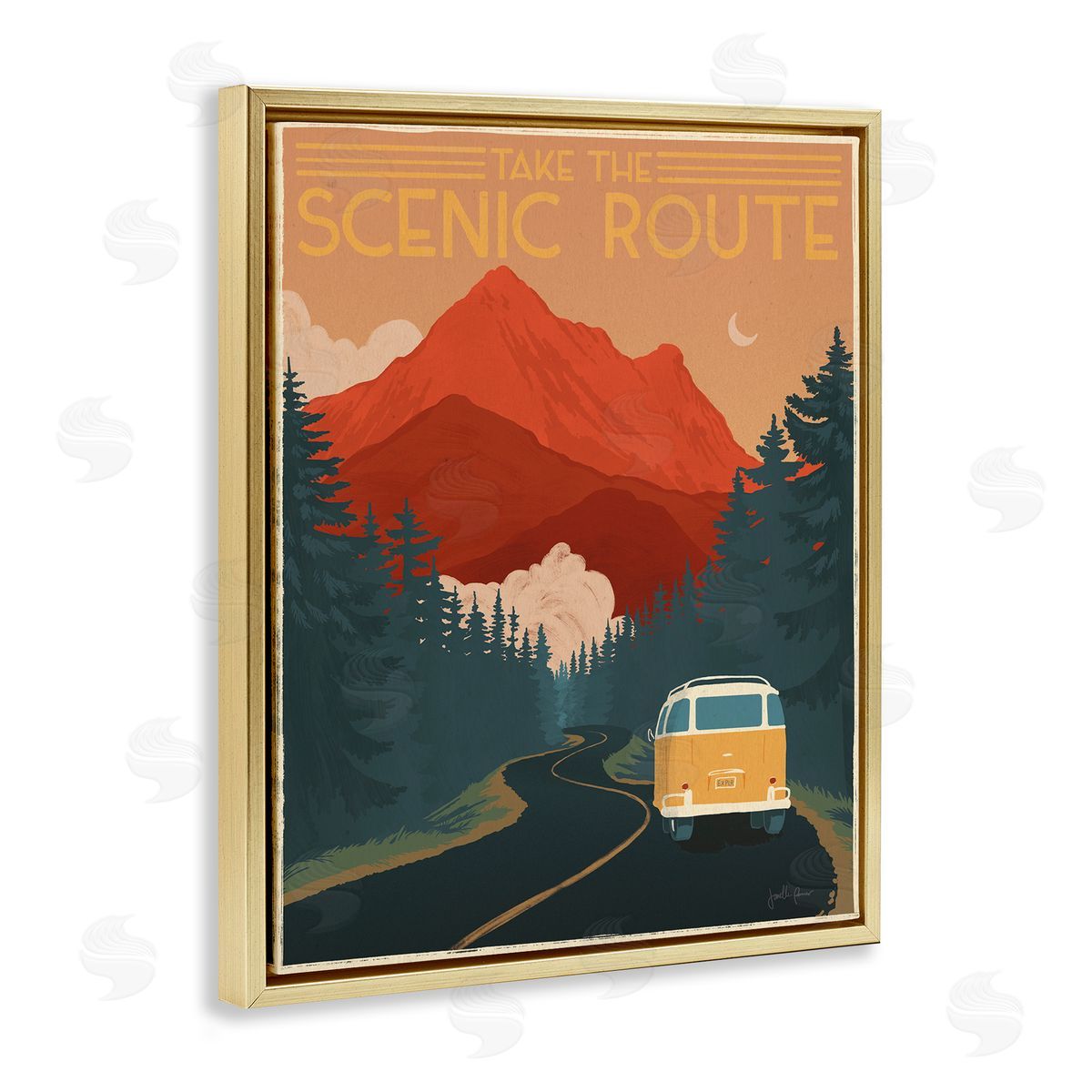 Take the Scenic Route Gold Floating Frame Canvas Wall Art, Home Decor by Janelle Penner