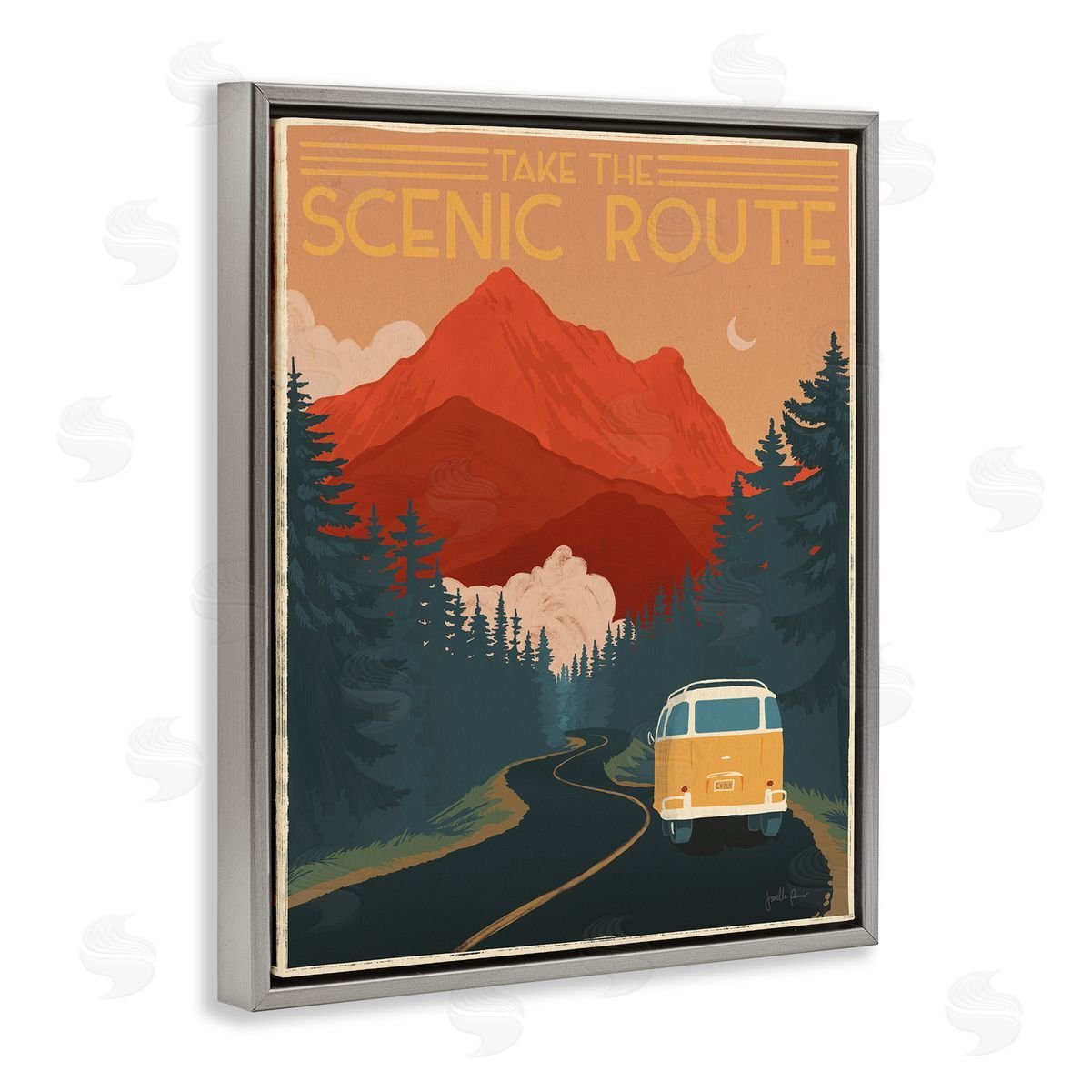 Take the Scenic Route Grey Floating Frame Canvas Wall Art, Home Decor by Janelle Penner