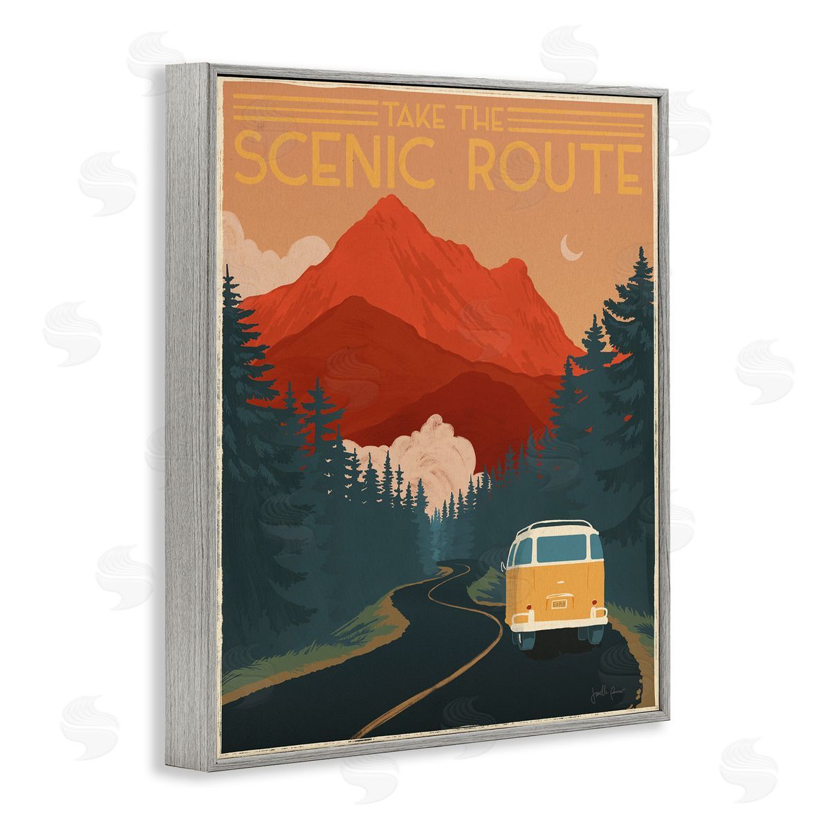 Take the Scenic Route Grey Frame Print Wall Art, Home Decor by Janelle Penner