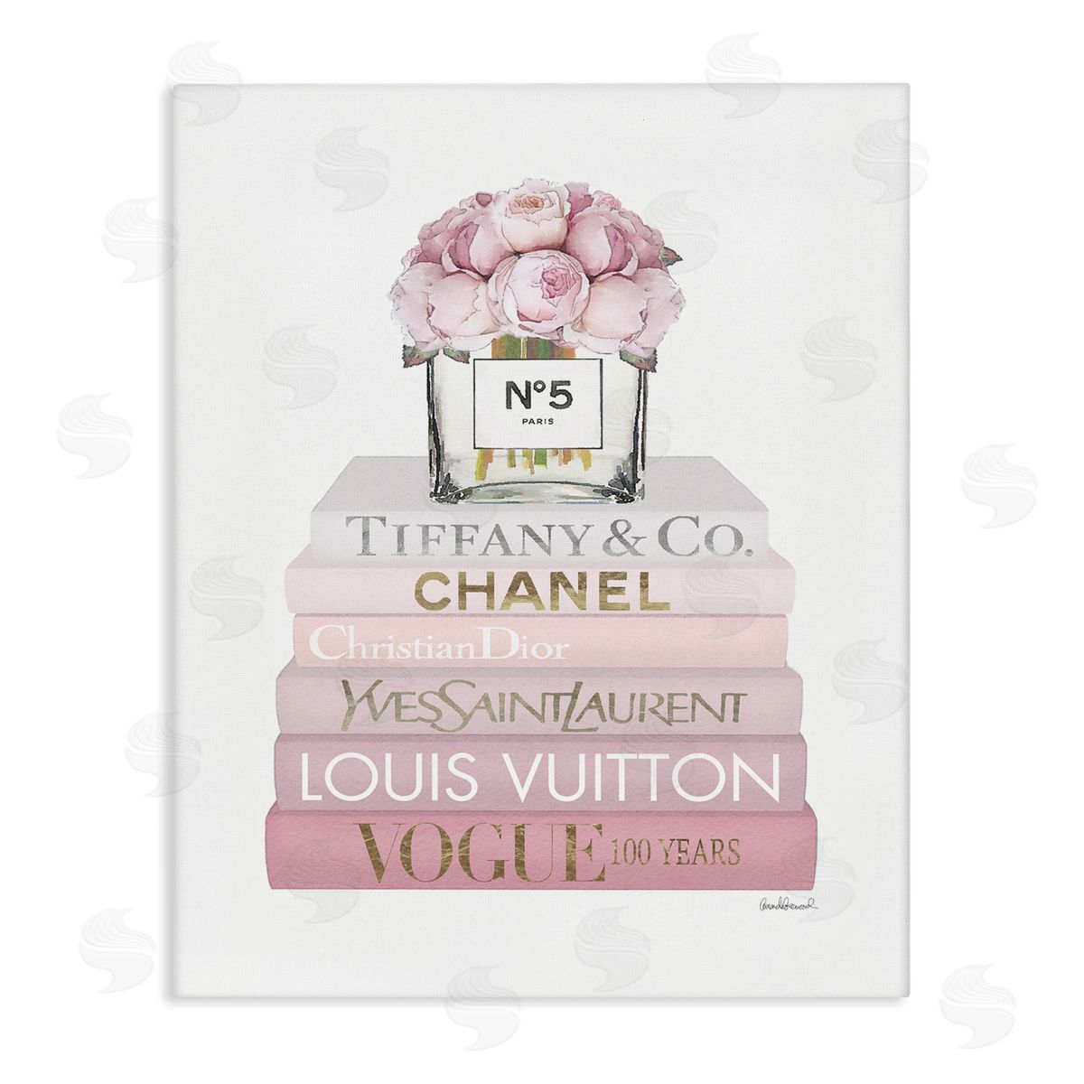 Pink Rose Bouquet Bookstack Canvas Wall Art, Home Decor by Amanda Greenwood