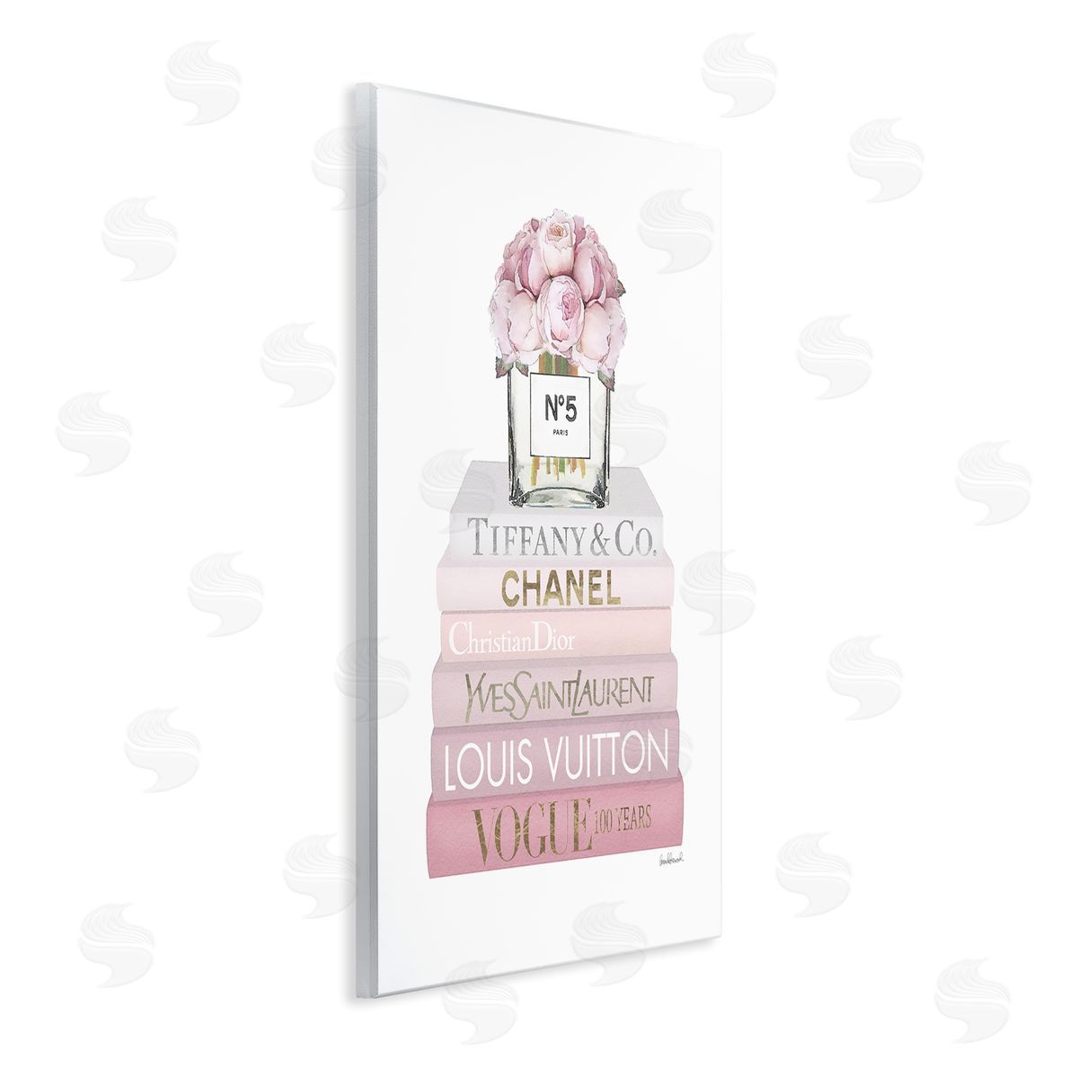 Pink Rose Bouquet Bookstack Wood Plaque Wall Art, Home Decor by Amanda Greenwood