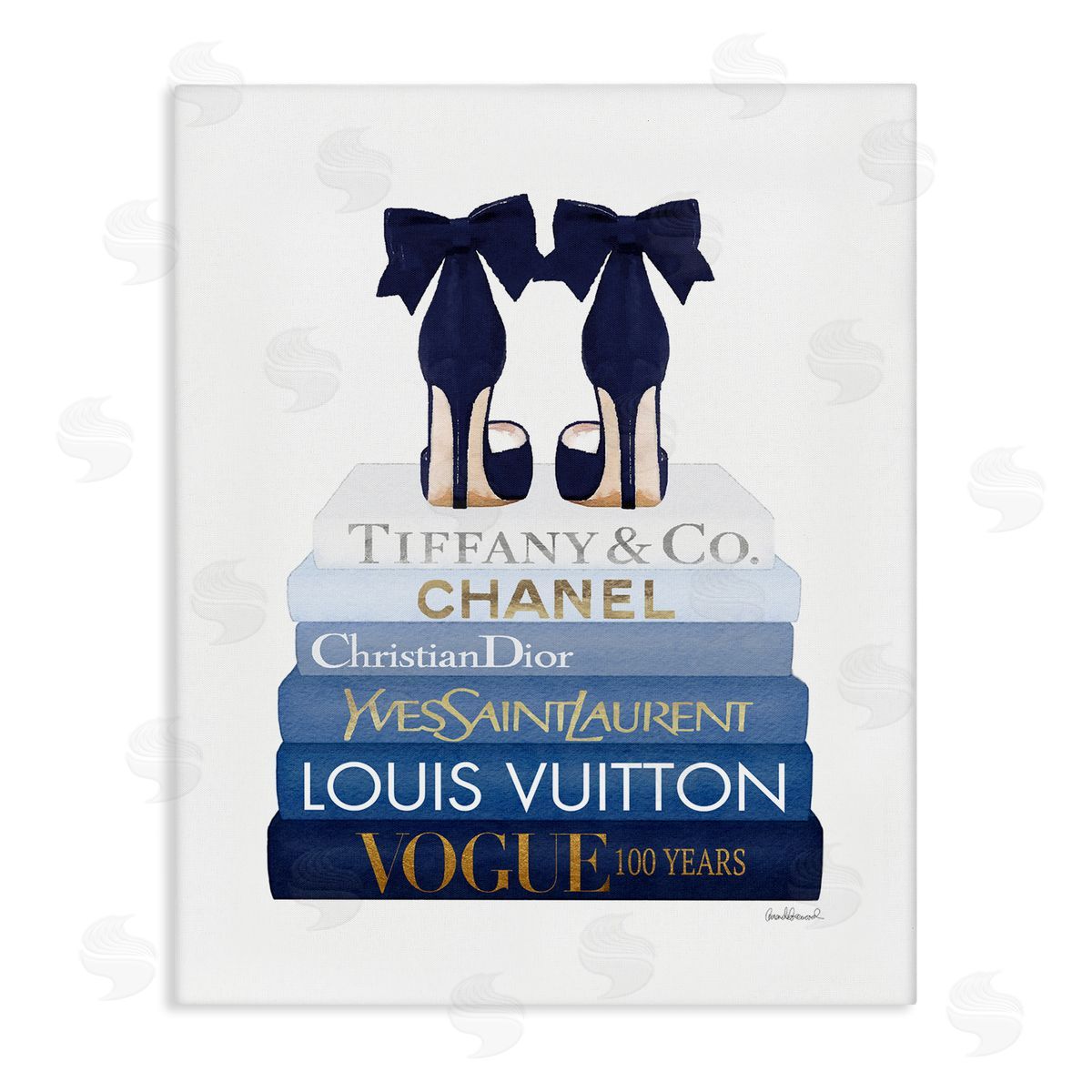 Navy Blue Heels Chic Bookstack Canvas Wall Art, Home Decor by Amanda Greenwood