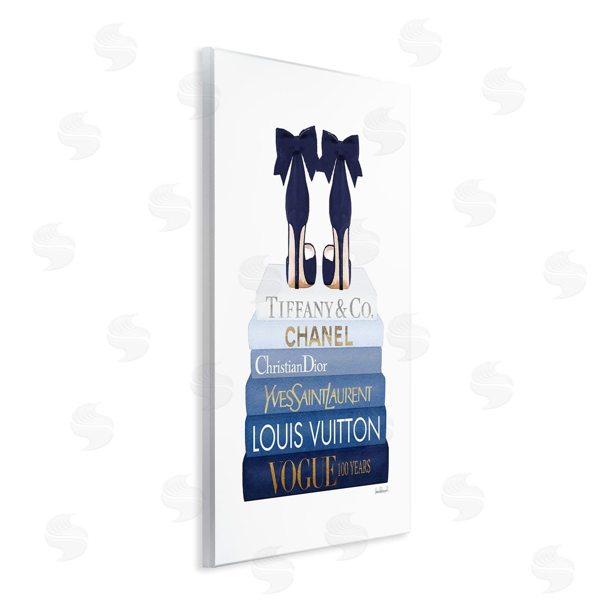 Navy Blue Heels Chic Bookstack Wood Plaque Wall Art, Home Decor by Amanda Greenwood