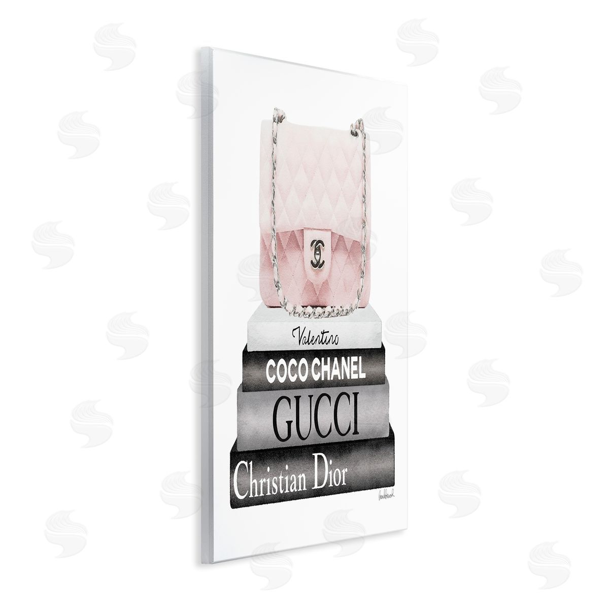 Amanda Greenwood Pink Quilted Purse on Modern Chic Bookstack Wooden Wall Plaque Art Print