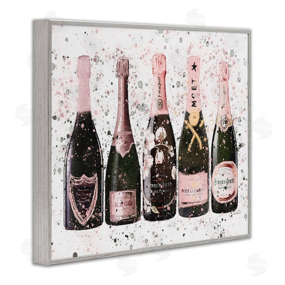 Chic Pink Rose Bottles Grey Frame Print Wall Art, Home Decor by Amanda Greenwood