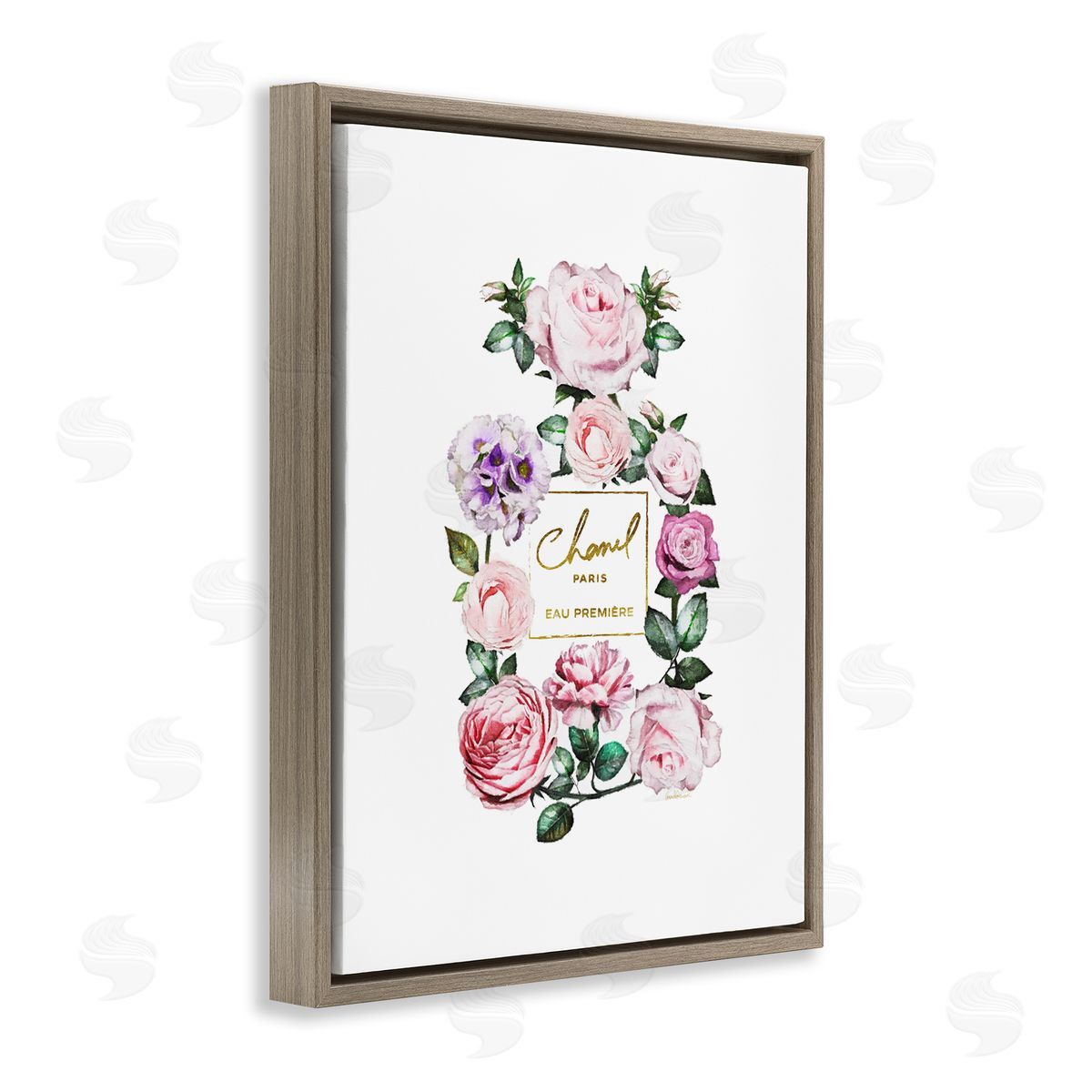 Spring Garden Perfume Bottle Brown Floating Frame Canvas Wall Art, Home Decor by Amanda Greenwood