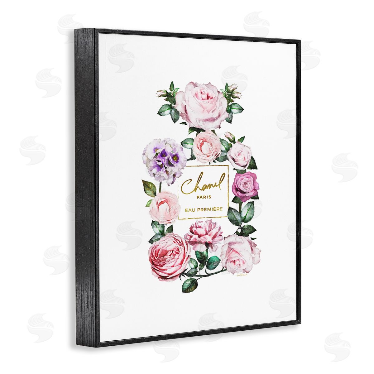 Spring Garden Perfume Bottle Black Frame Print Wall Art, Home Decor by Amanda Greenwood