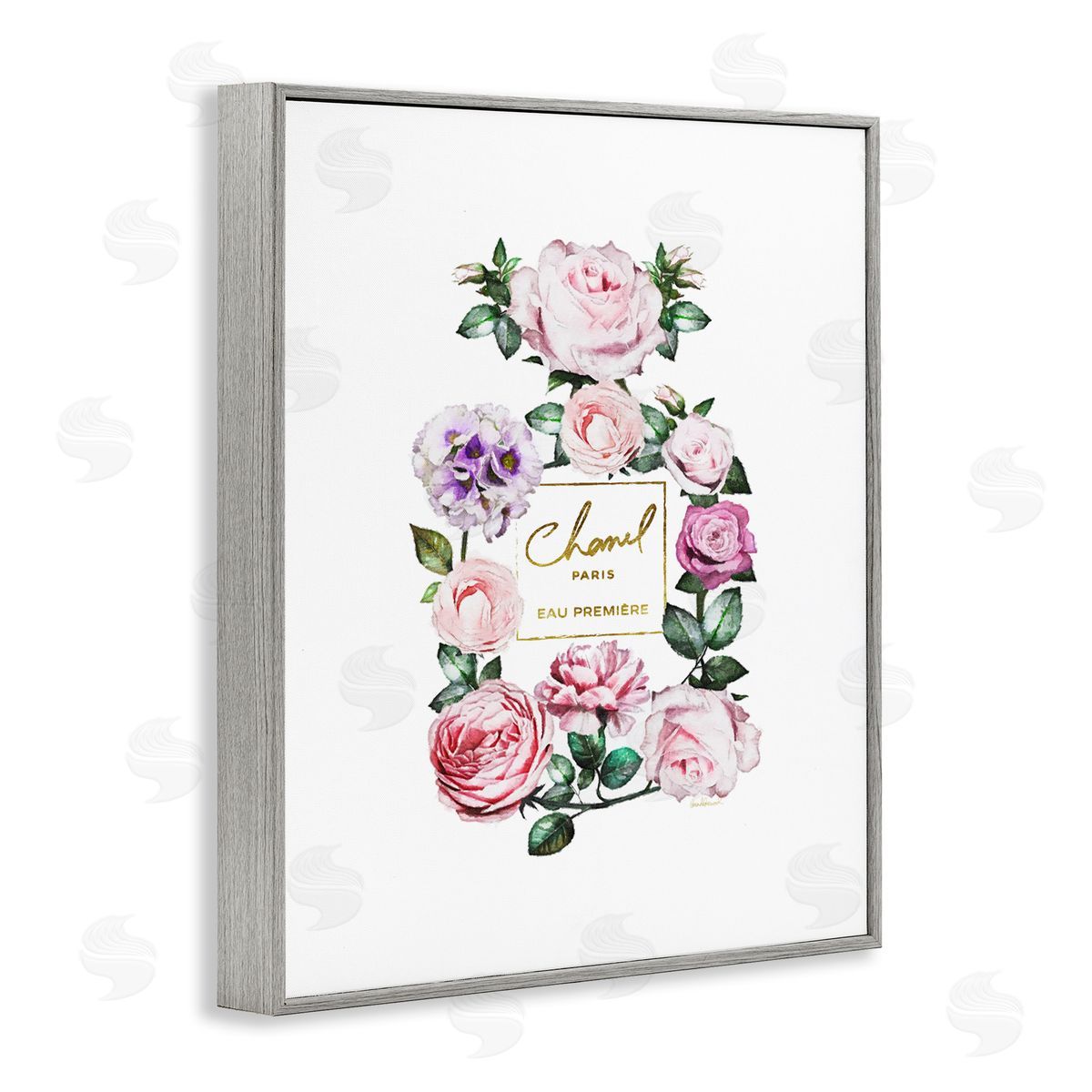 Spring Garden Perfume Bottle Grey Frame Print Wall Art, Home Decor by Amanda Greenwood