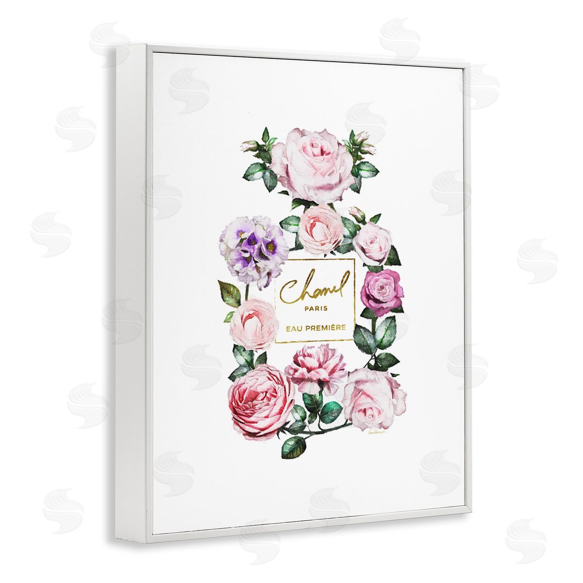 Spring Garden Perfume Bottle White Frame Print Wall Art, Home Decor by Amanda Greenwood