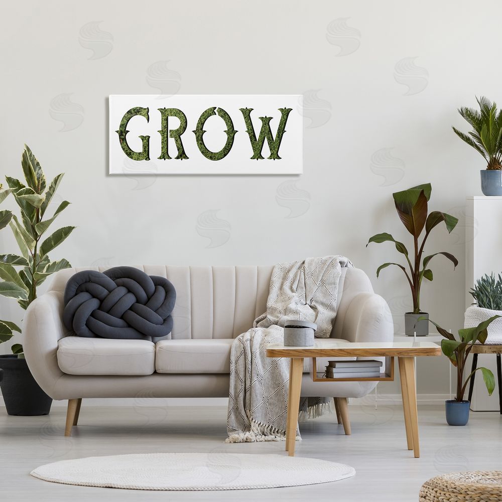 Stupell Studio Grow Phrase Minimal Text over Grass Pattern