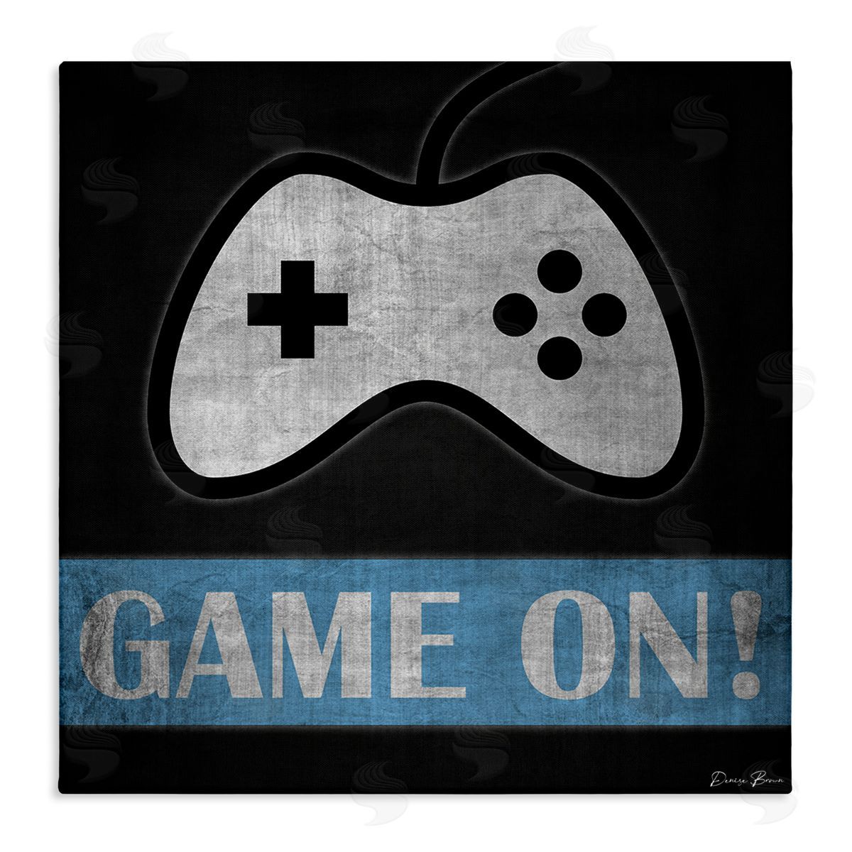 Denise Brown Game On Gamer Phrase Retro Distressed Controller Stretched Canvas Wall Art Print