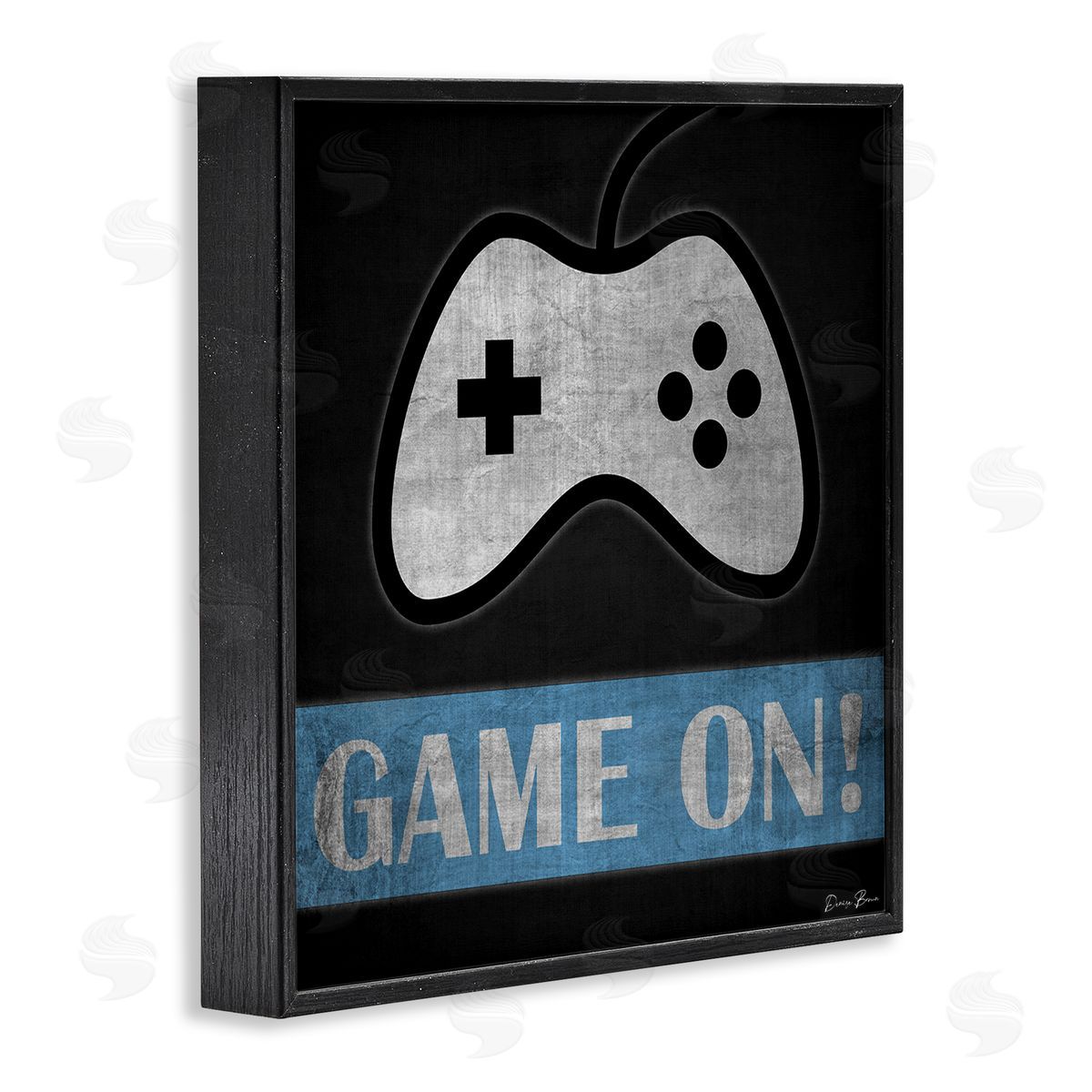 Denise Brown Game On Gamer Phrase Retro Distressed Controller Black Framed Glicee Wall Art Print