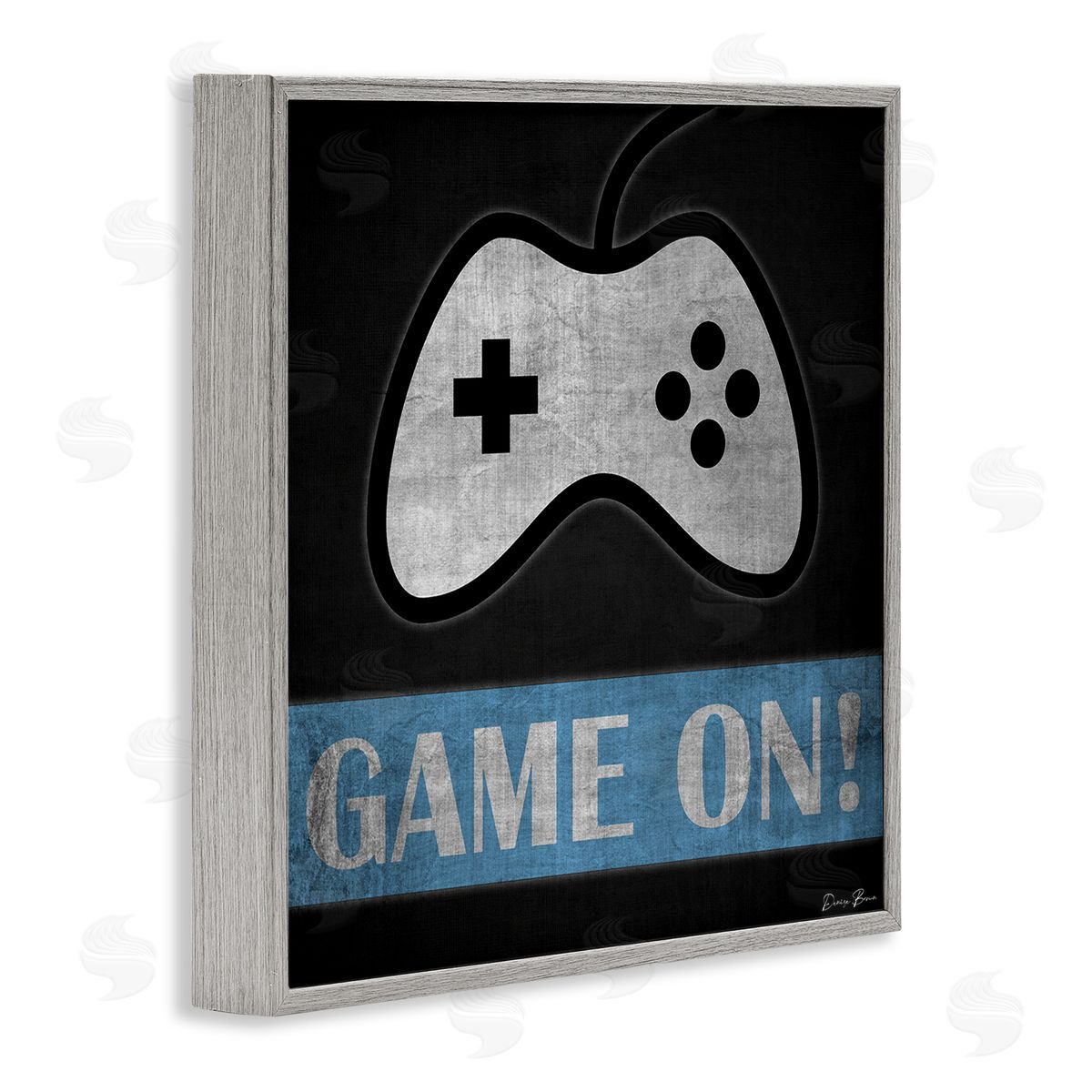Denise Brown Game On Gamer Phrase Retro Distressed Controller Gray Framed Glicee Wall Art Print