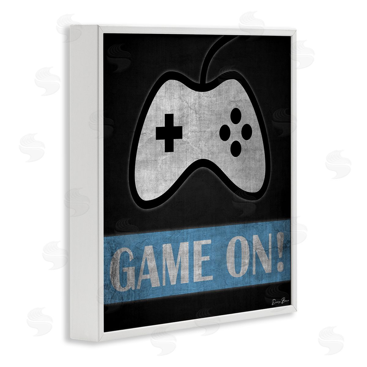 Denise Brown Game On Gamer Phrase Retro Distressed Controller White Framed Glicee Wall Art Print