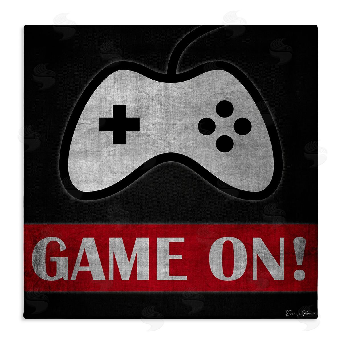 Denise Brown Game On Bold Gamer Phrase Retro Controller Stretched Canvas Wall Art Print
