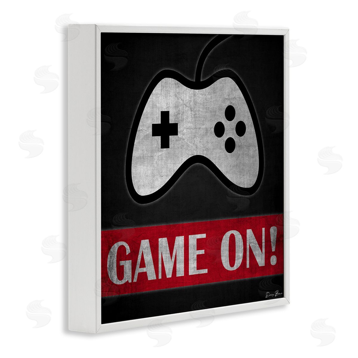 Denise Brown Game On Bold Gamer Phrase Retro Controller White Framed Glicee Wall Art Print