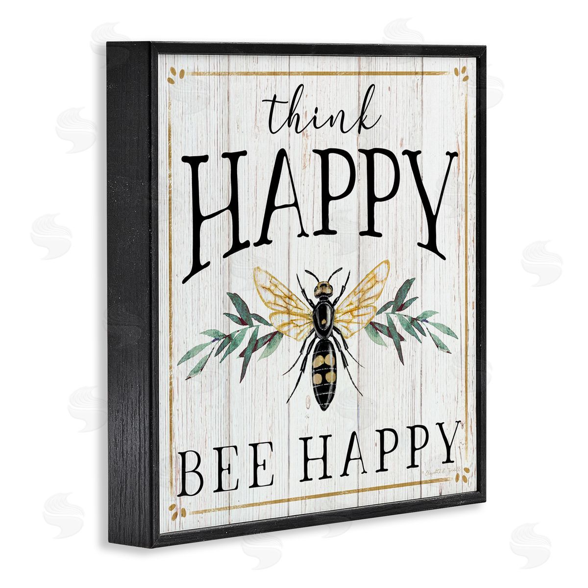 Elizabeth Tyndall Think Happy Bee Happy Phrase Insect Pun Black Framed Glicee Wall Art Print