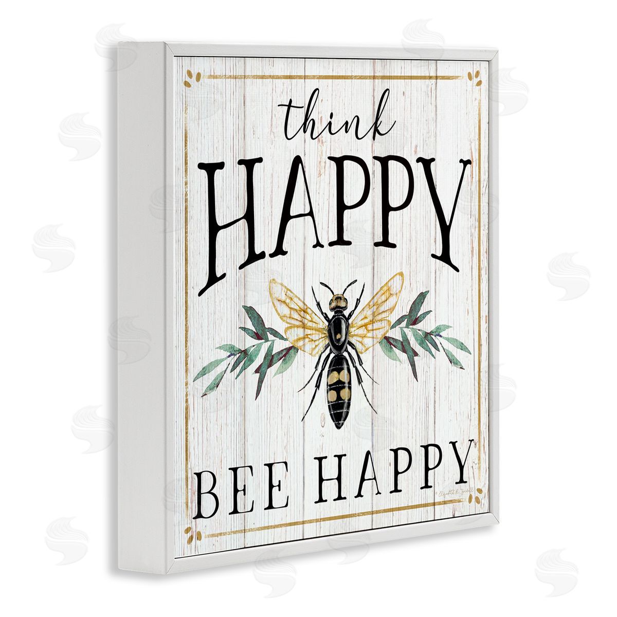 Elizabeth Tyndall Think Happy Bee Happy Phrase Insect Pun White Framed Glicee Wall Art Print