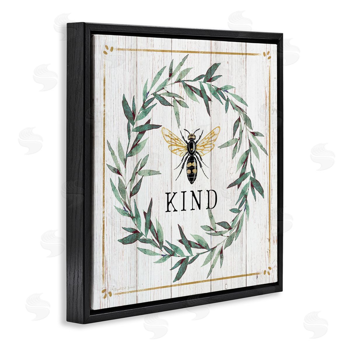 Elizabeth Tyndall Bee Kind Phrase Country Farm Insect Pun Black Floating Frame Canvas Wall Art Print
