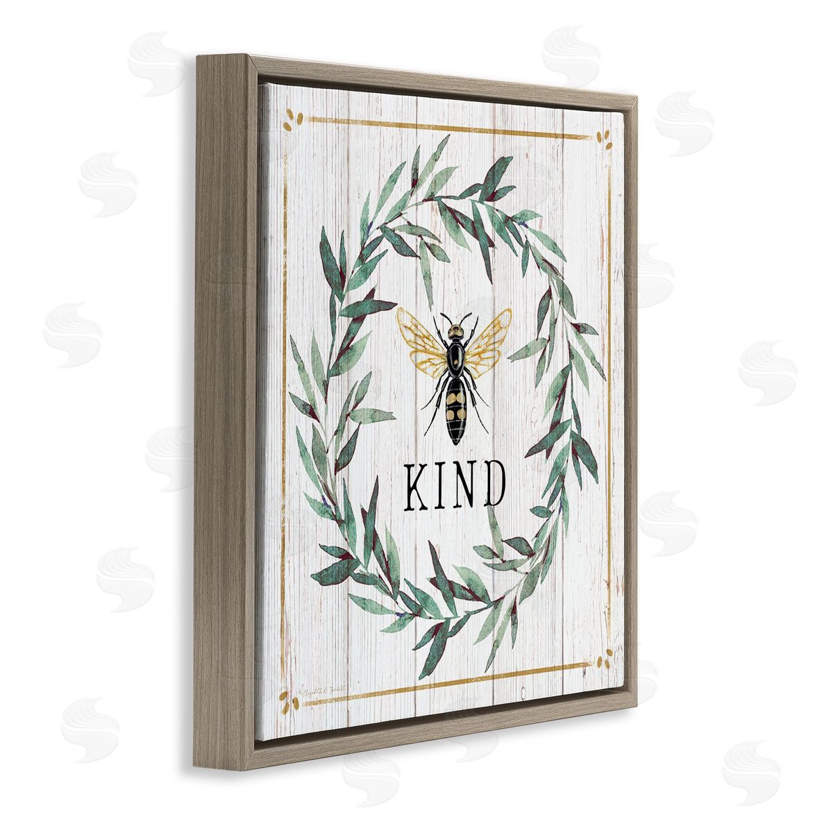 Elizabeth Tyndall Bee Kind Phrase Country Farm Insect Pun Brown Floating Frame Canvas Wall Art Print