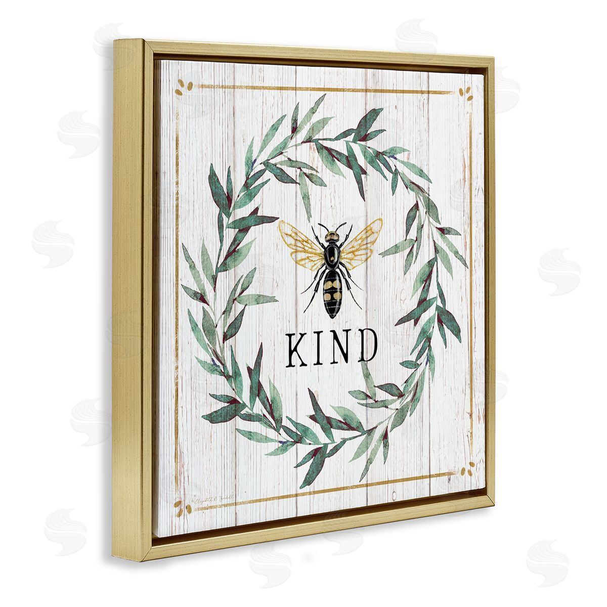 Elizabeth Tyndall Bee Kind Phrase Country Farm Insect Pun Gold Floating Frame Canvas Wall Art Print