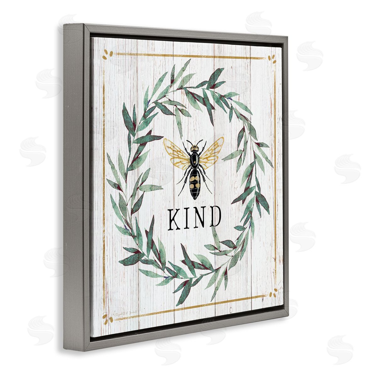 Elizabeth Tyndall Bee Kind Phrase Country Farm Insect Pun Gray Floating Frame Canvas Wall Art Print