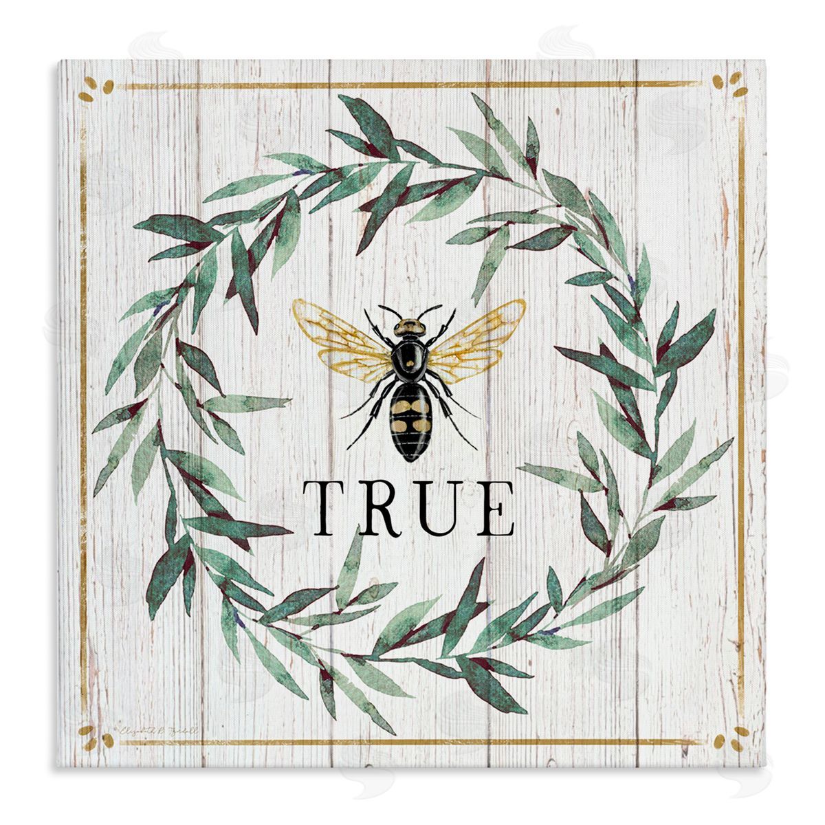 Elizabeth Tyndall Bee True Sentiment Country Floral Insect Pun Stretched Canvas Wall Art Print