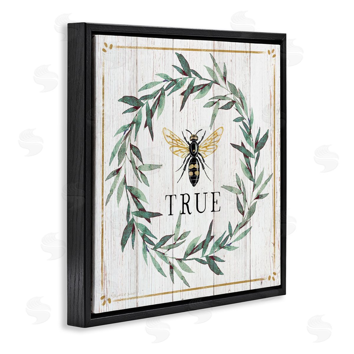 Elizabeth Tyndall Bee True Sentiment Country Floral Insect Pun Black Floating Frame Canvas Wall Art Print