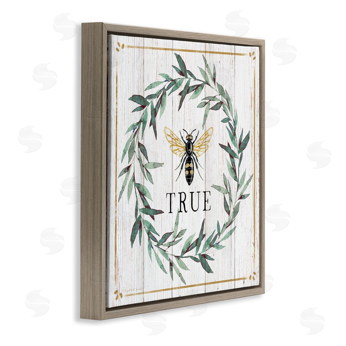 Elizabeth Tyndall Bee True Sentiment Country Floral Insect Pun Brown Floating Frame Canvas Wall Art Print