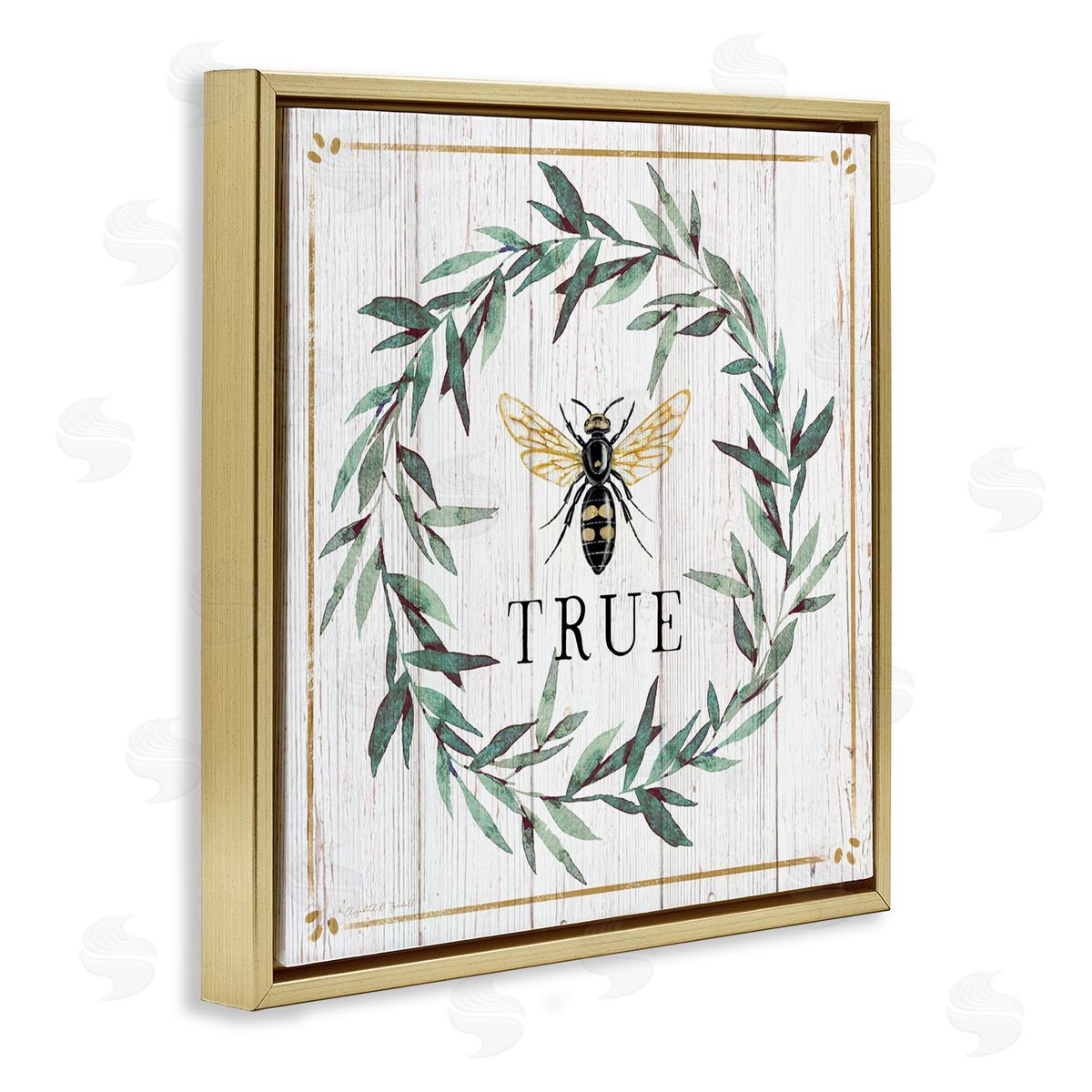 Elizabeth Tyndall Bee True Sentiment Country Floral Insect Pun Gold Floating Frame Canvas Wall Art Print