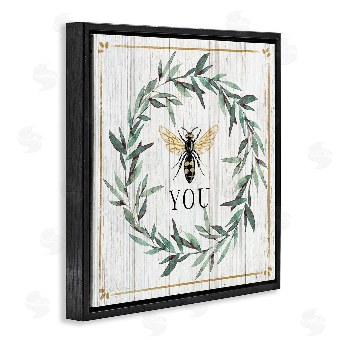 Elizabeth Tyndall Bee You Quote Farm Floral Insect Pun Black Floating Frame Canvas Wall Art Print