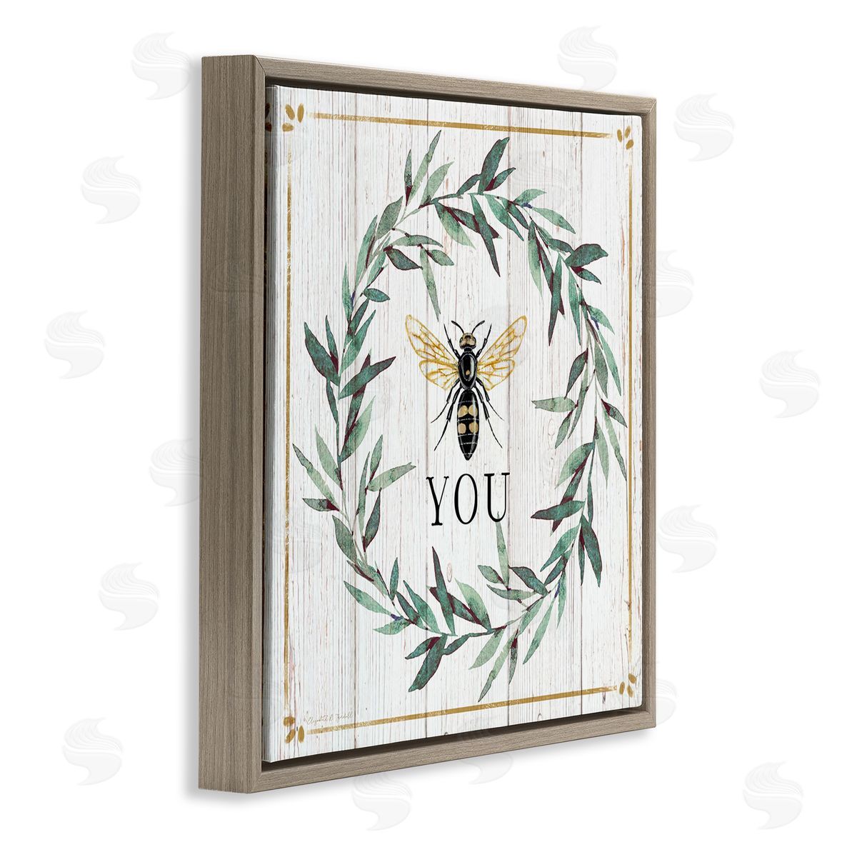 Elizabeth Tyndall Bee You Quote Farm Floral Insect Pun Brown Floating Frame Canvas Wall Art Print