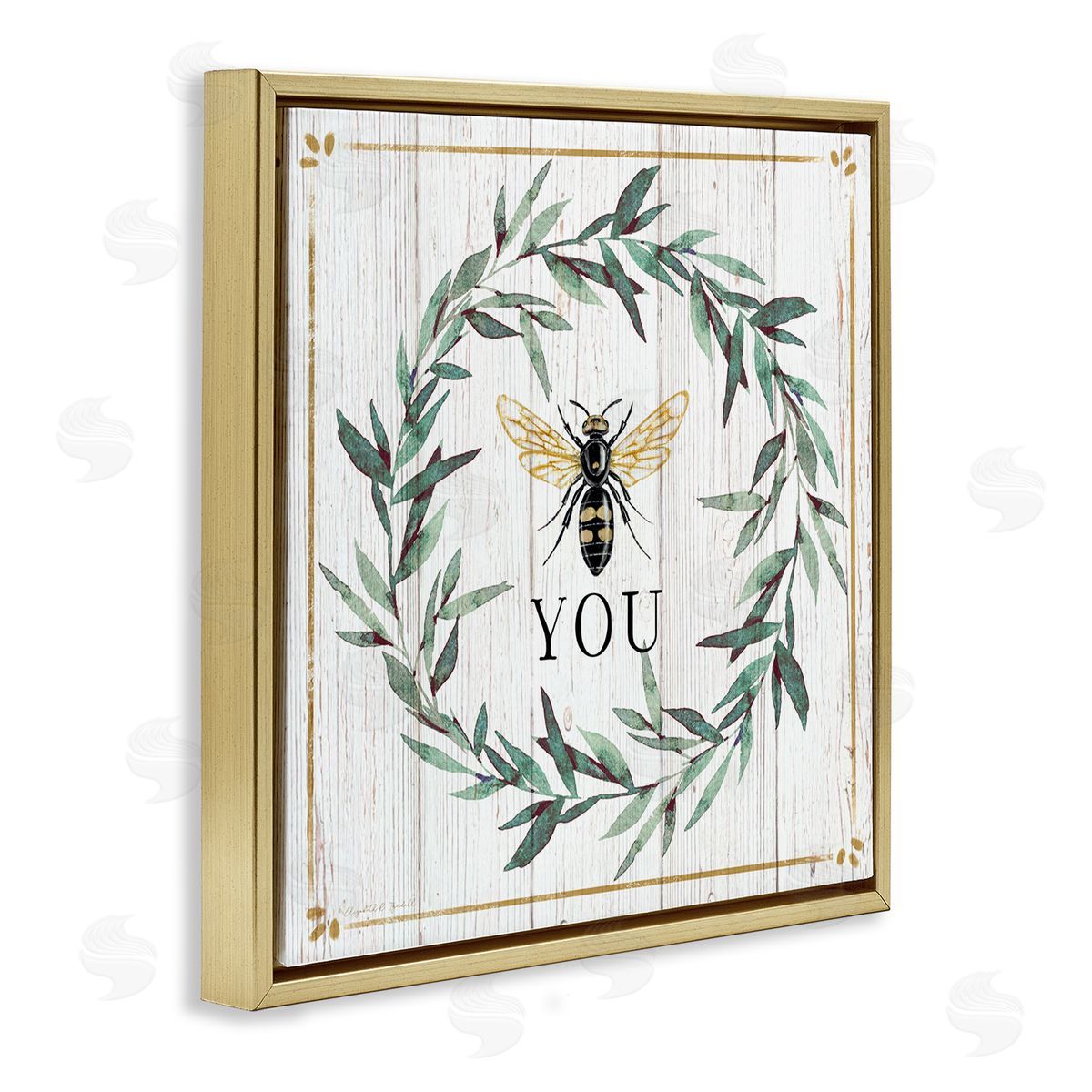 Elizabeth Tyndall Bee You Quote Farm Floral Insect Pun Gold Floating Frame Canvas Wall Art Print