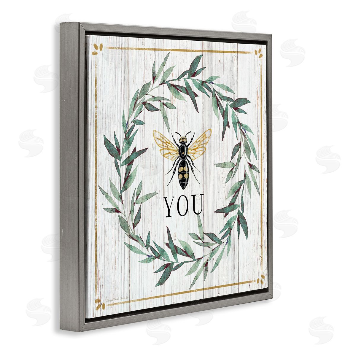 Elizabeth Tyndall Bee You Quote Farm Floral Insect Pun Gray Floating Frame Canvas Wall Art Print