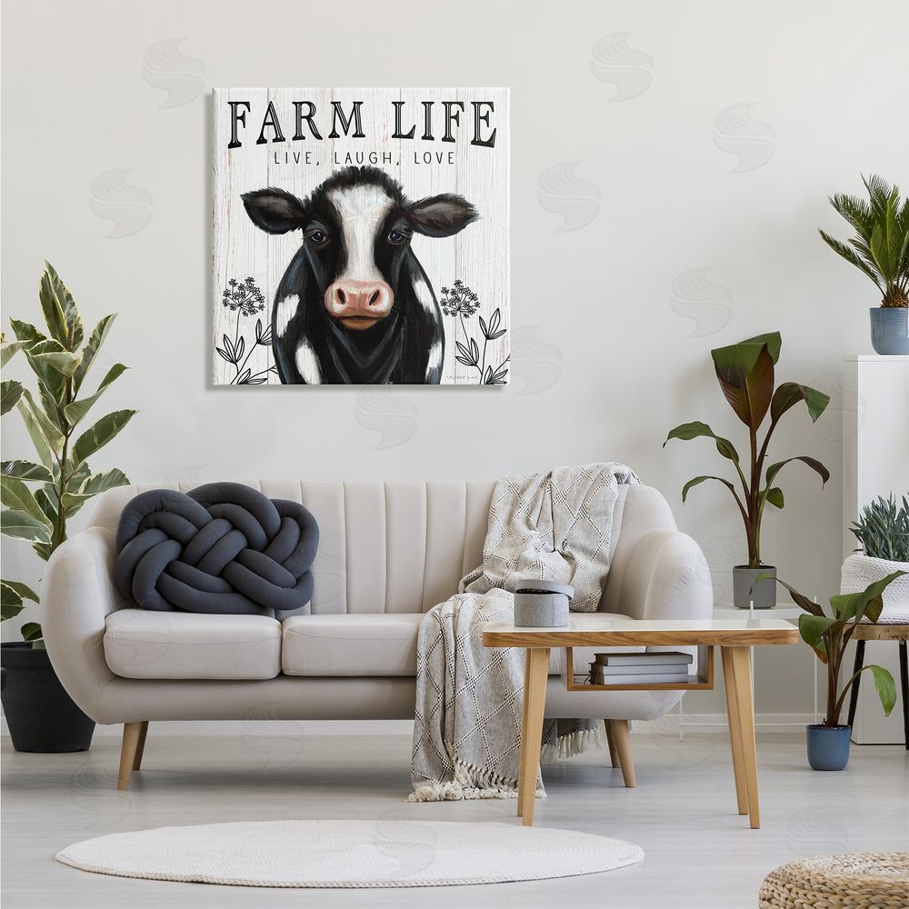 Elizabeth Tyndall Farm Life Dairy Cow Sign Wildflower Florals Canvas Wall Art in Room