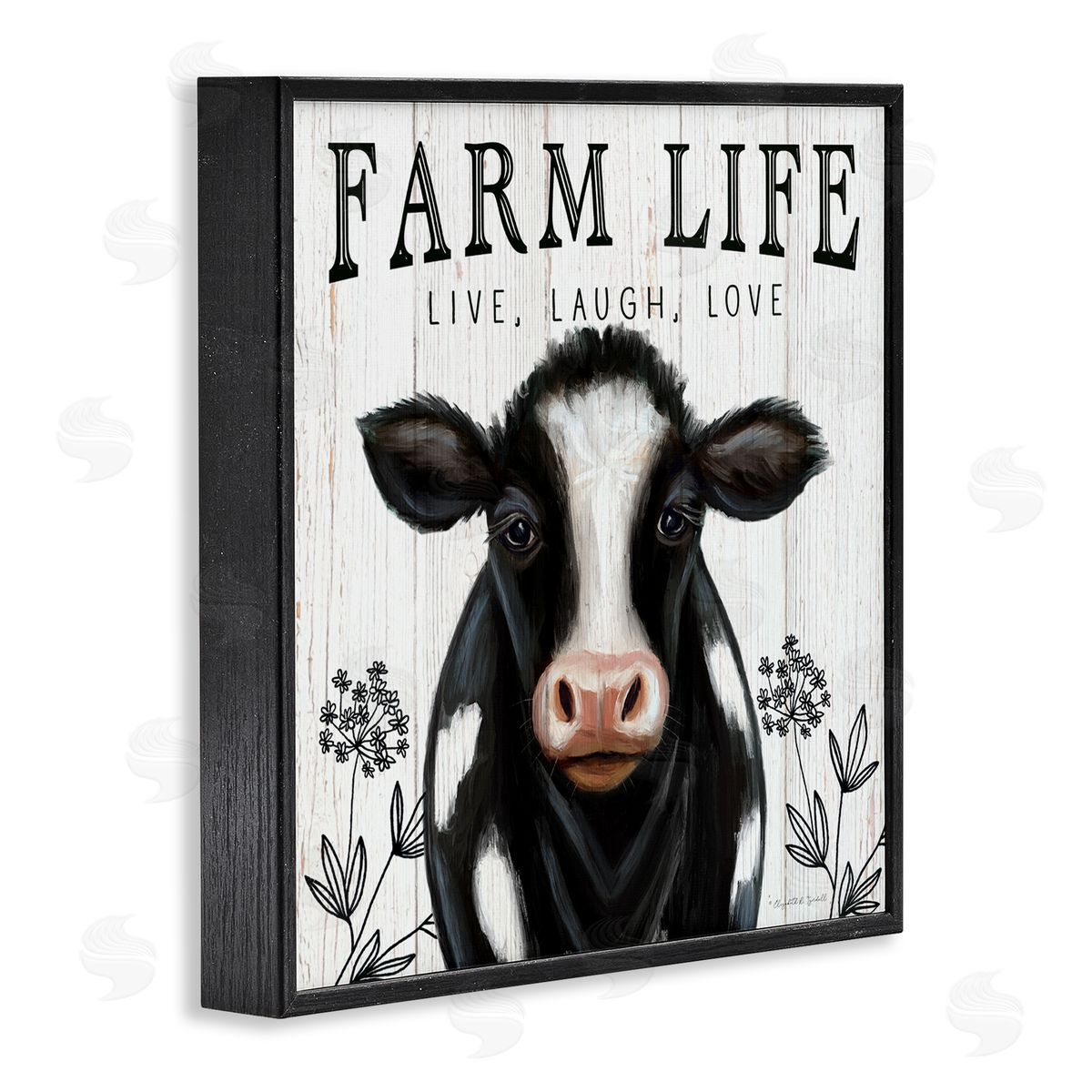 Elizabeth Tyndall Farm Life Dairy Cow Sign Wildflower Florals Black Framed Glicee Wall Art Print
