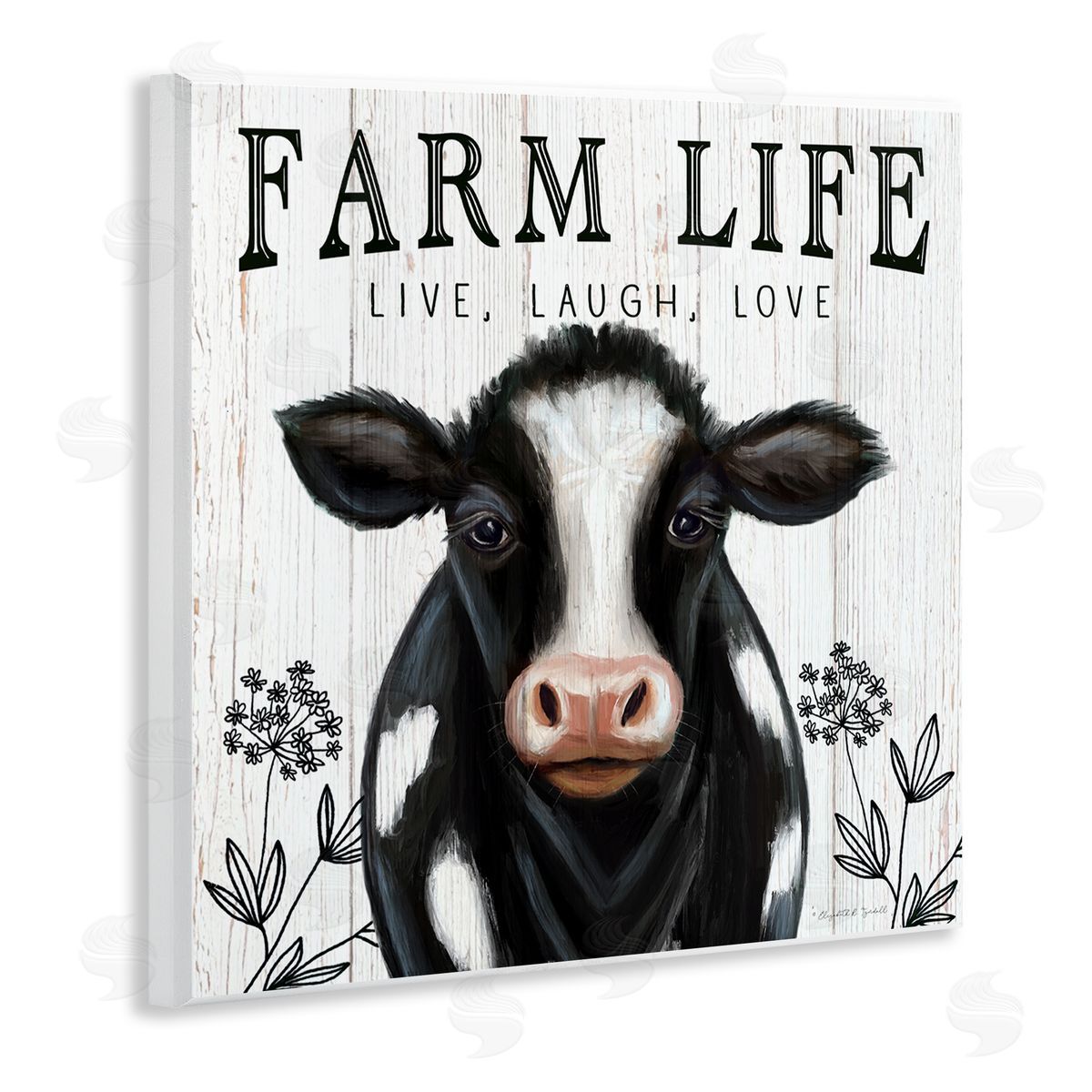 Elizabeth Tyndall Farm Life Dairy Cow Sign Wildflower Florals Wooden Wall Plaque Art Print
