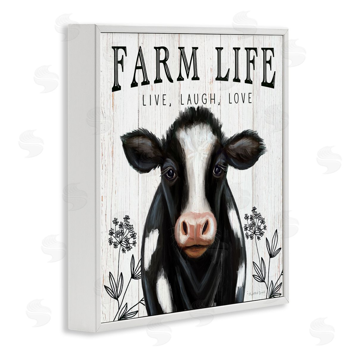 Elizabeth Tyndall Farm Life Dairy Cow Sign Wildflower Florals White Framed Glicee Wall Art Print