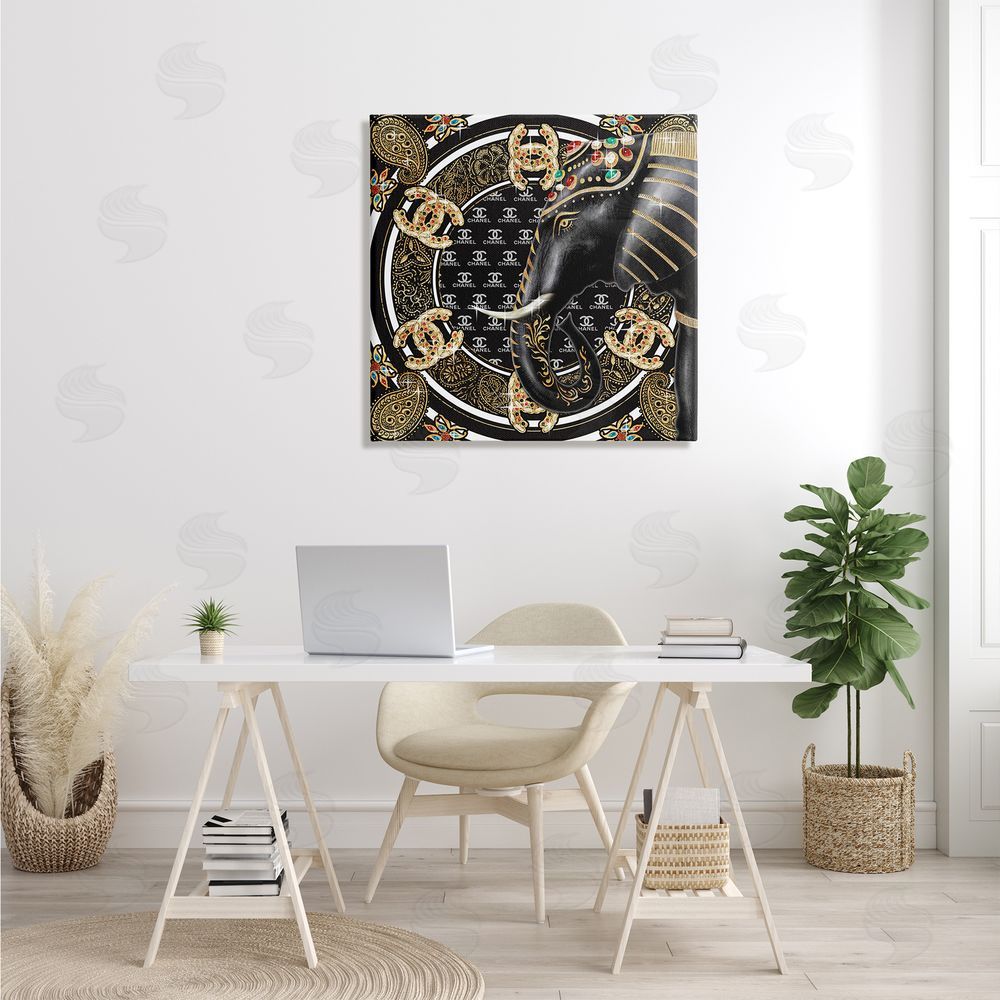 Ziwei Li Regal Elephant Safari Animal Glam Fashion Pattern Canvas Wall Art in Room