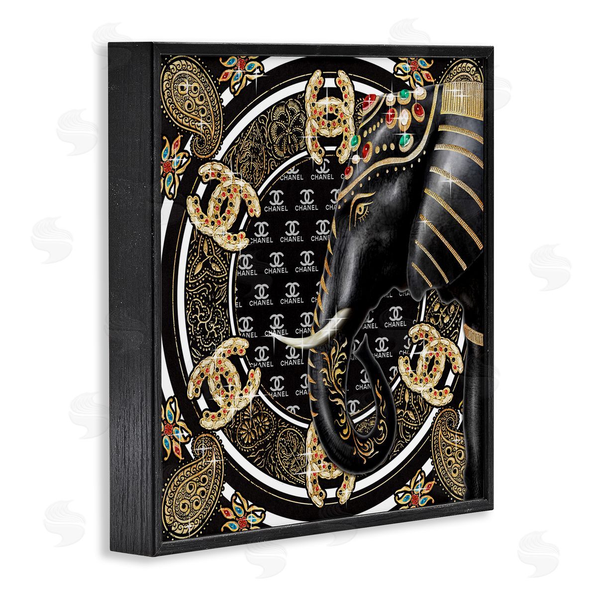 Ziwei Li Regal Elephant Safari Animal Glam Fashion Pattern Black Framed Glicee Wall Art Print