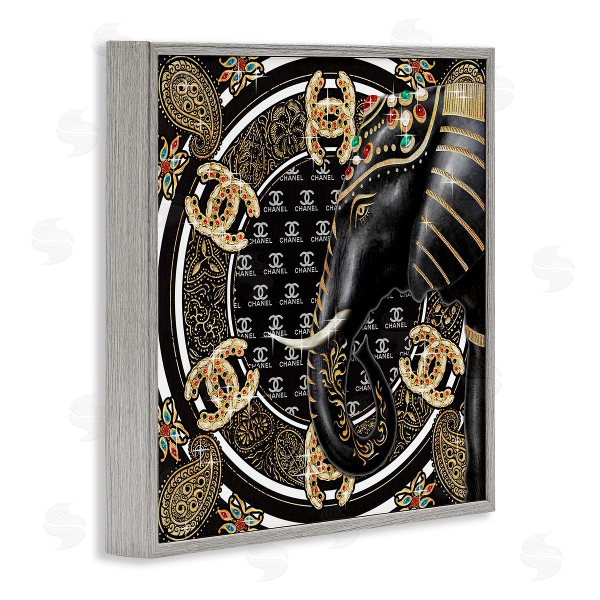 Ziwei Li Regal Elephant Safari Animal Glam Fashion Pattern Gray Framed Glicee Wall Art Print