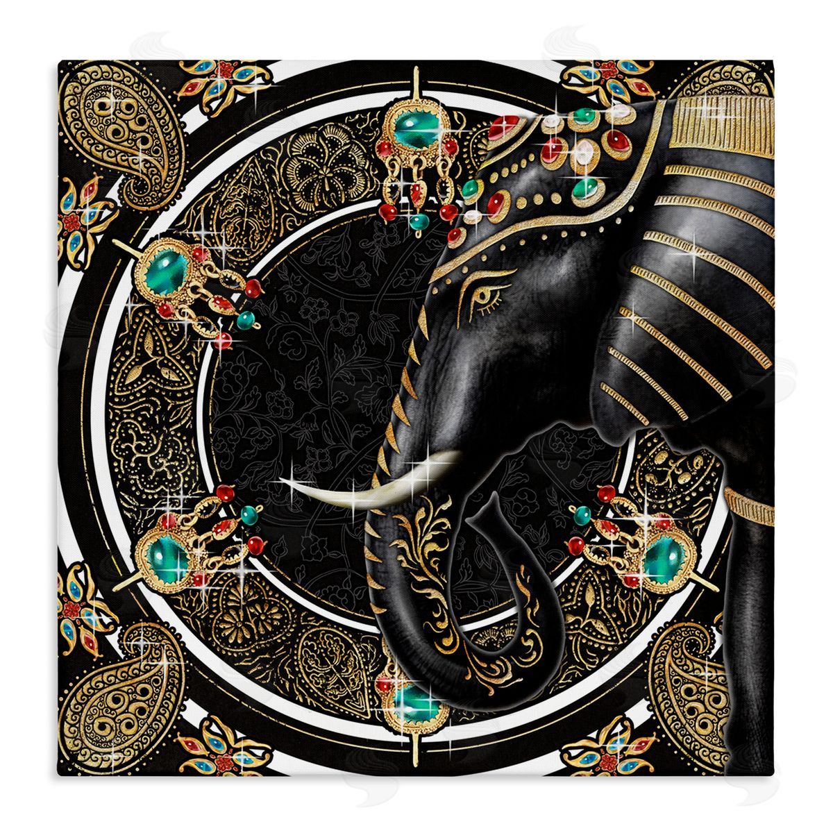 Ziwei Li Glam Elephant Regal Jewelry Paisley Pattern Stretched Canvas Wall Art Print